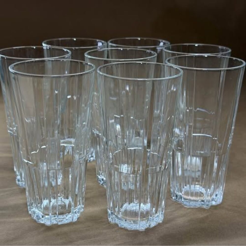 Vintage Duralex France Ribbed Highball Drinking Glasses – Set of 8